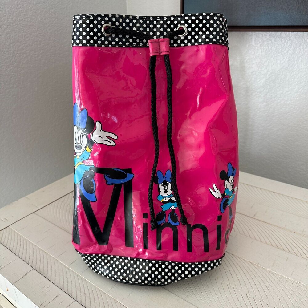 Vintage‎ 90s Pyramid Disney Duffle Drawstring Hot Pink Minnie Mouse Bag Vinyl